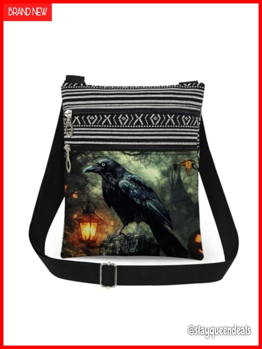 Raven Crossbody Bag Polyester Gothic Halloween Purse Adjustable Strap
